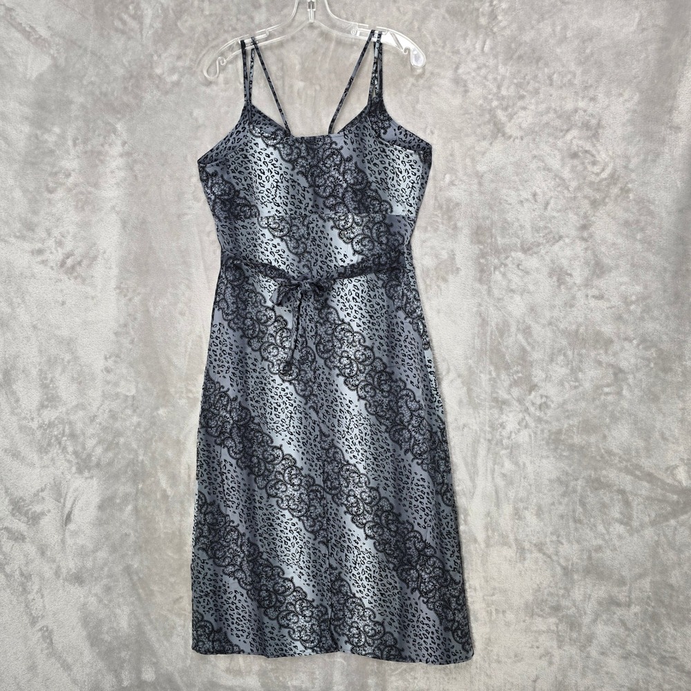 Rolling Over Dress Women M Gray Black Leopard Lace Print Maxi Y2K Goth Grunge - Picture 2 of 11